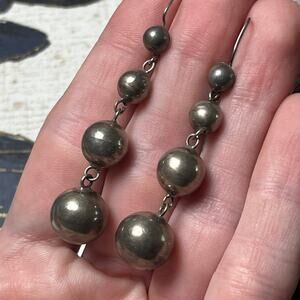 Vintage Handmade Long 925 Sterling Silver Patina Ball Drop Earrings
